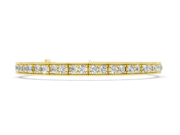 Round Cut Milgrain Tennis Bracelet with Box Setting Yellow gold