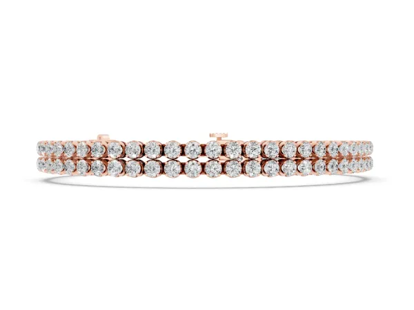 Double Row Round Diamond Tennis Bracelet with Prong Setting Rose gold
