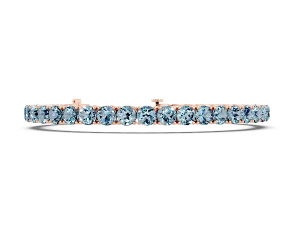 Round Brilliant Aquamarine Tennis Bracelet with Prong Setting Rose gold