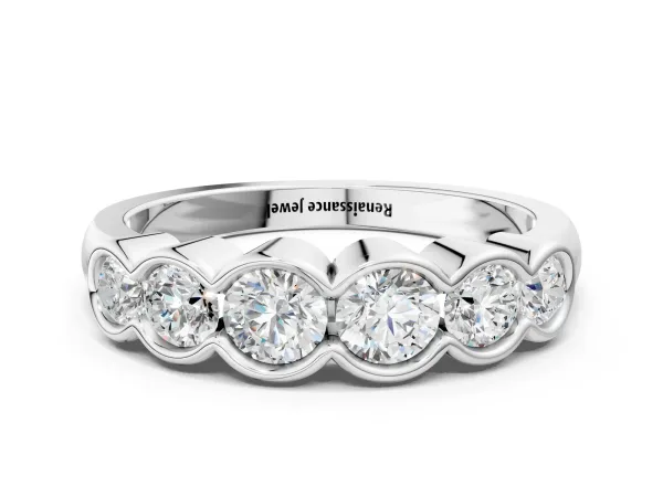 Round Diamond Scalloped Bezel Set Eternity Band White gold