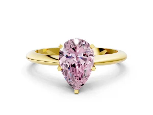 Fancy Pink Pear Cut Diamond Solitaire Engagement Ring with Classic Band and Four-Prong Setting Yellow gold
