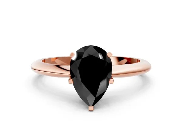 Fancy Black Pear Cut Diamond Solitaire Engagement Ring with Classic Band and Four-Prong Setting Rose gold