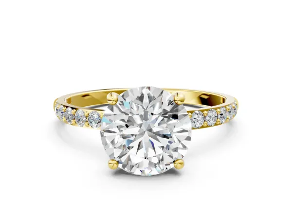 Round Cut Diamond Solitaire Ring with Round Pavé Band and Prong Setting Yellow gold