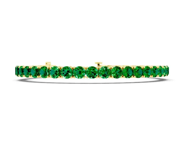 Round Brilliant Emerald Tennis Bracelet with Prong Setting Yellow gold