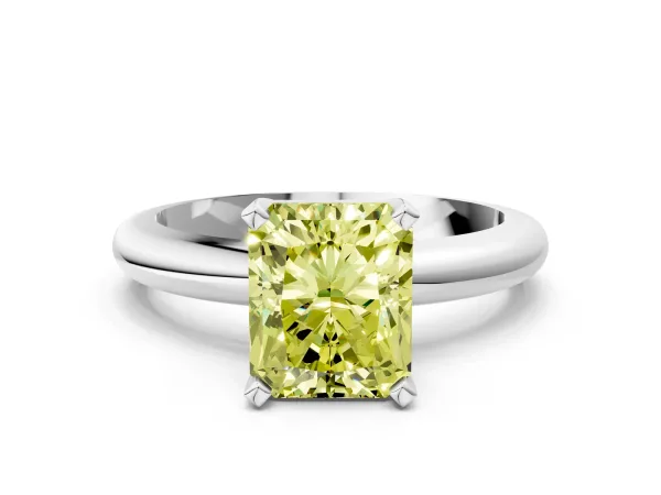 Fancy Yellow Radiant Cut Diamond Solitaire Engagement Ring with Round Band and Four-Prong Setting White gold