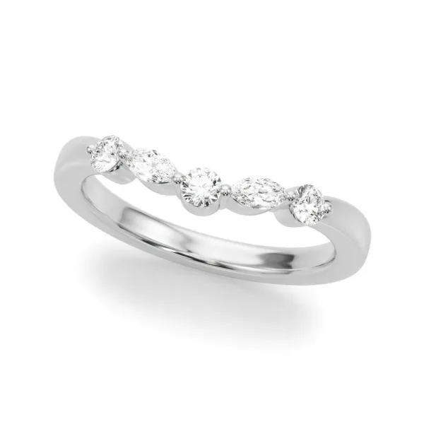 Marquise and Round Diamond Half Eternity Band with Prong Setting White gold
