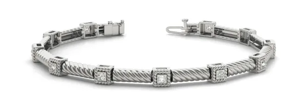 Round Bezel Set Diamond Rope Bracelet White gold