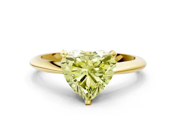 Fancy Yellow Heart Cut Diamond Solitaire Engagement Ring with Classic Band and Four-Prong Setting Yellow gold